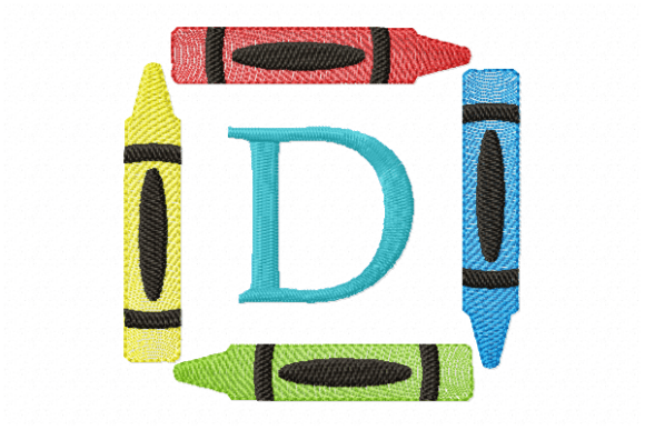 Crayons Frame Monogram Letter D Embroidery