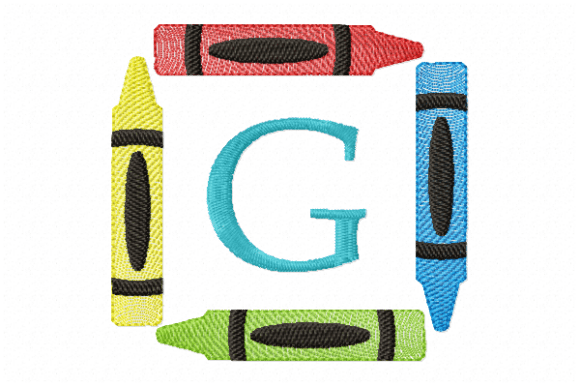 Crayons Frame Monogram Letter G Embroidery