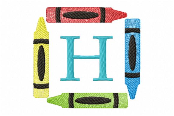 Crayons Frame Monogram Letter H: A Versatile Embroidery Design for School and Beyond