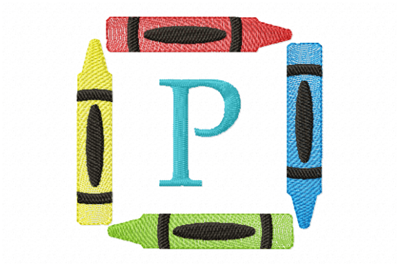 Crayons Frame Monogram Letter P: A Cute and Professional School Embroidery Design
