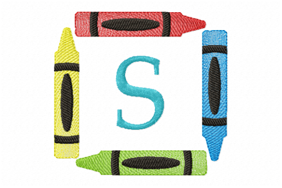 Crayons Frame Monogram Letter S: School Embroidery Guide