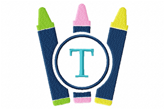 Crayons Frame Monogram Letter T: A Fun Embroidery Design