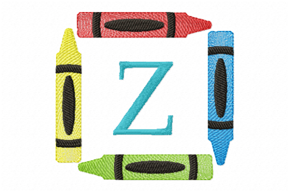 Crayons Frame Monogram Letter Z: A Cute and Professional School Embroidery Design