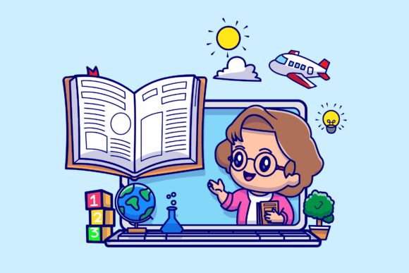 Cute Woman Teacher Online Education Icon