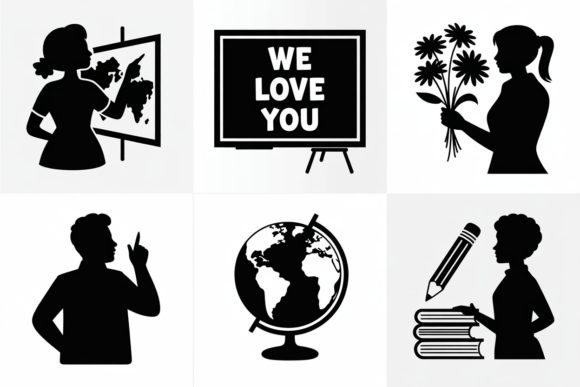 Education Teacher Icons Silhouette Guide