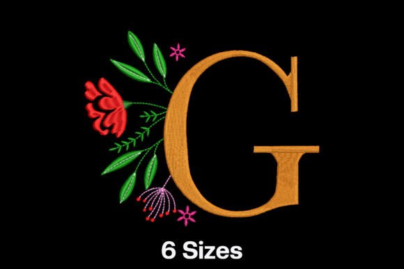 Floral Alphabet Letter G: A Botanical Embroidery Masterpiece for Modern Fabrics