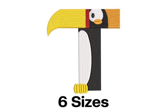 Funny Toucan Alphabet Letter T Embroidery Design
