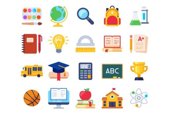 School Icons. Education Process: Visualizing the Future of Learning in Digital Media